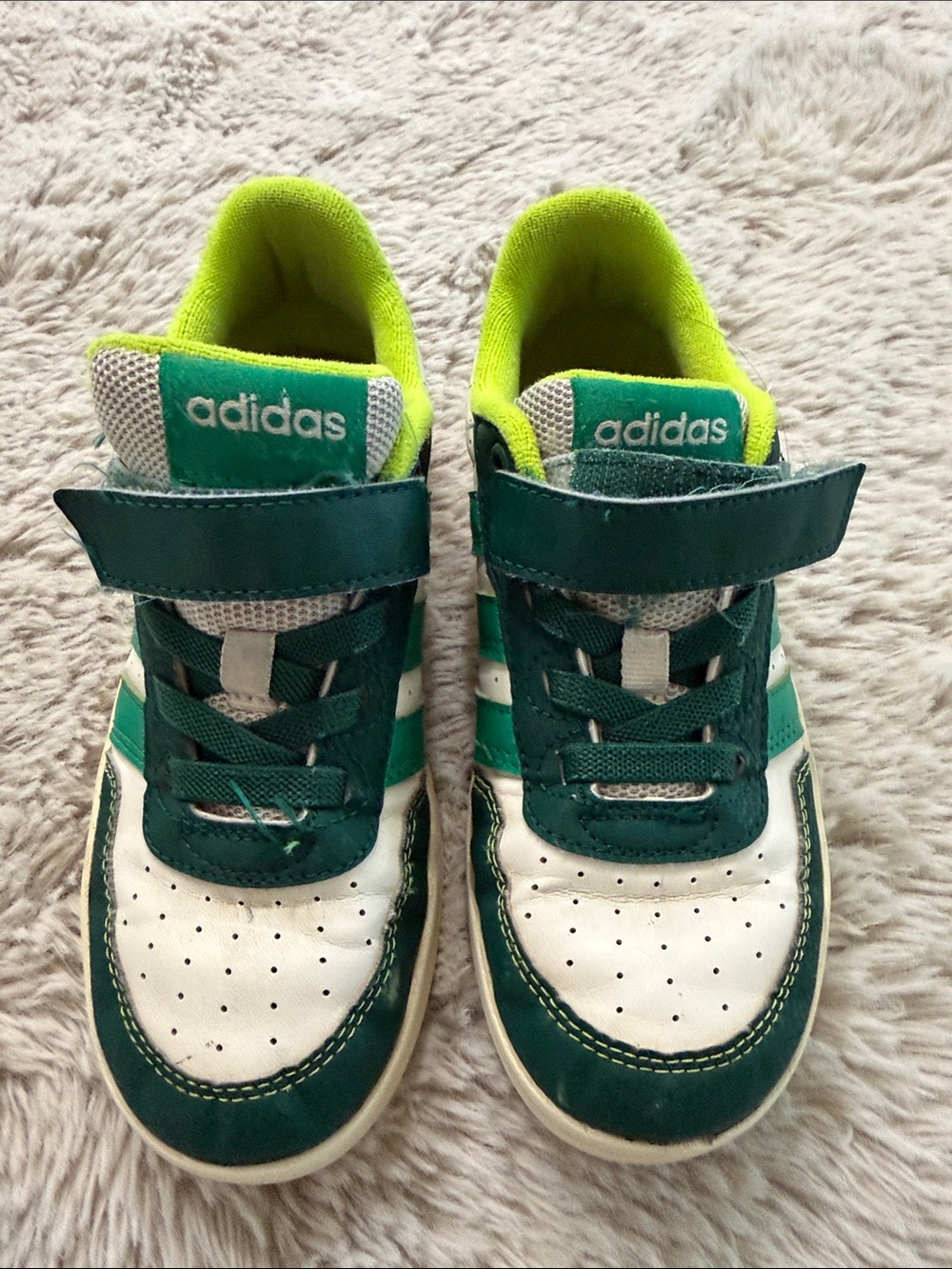 adidas Kids Green, Lime and White Velcro Athletic Sneakers